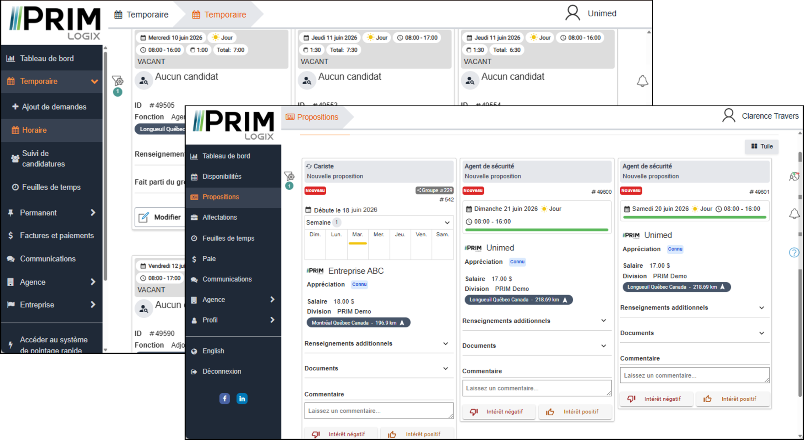Capture d’écran — Portail web (candidat et client)